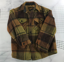 Vintage Sears Roebuck Coat Mens Small 16 33 Brown Green Plaid Swacket Fur Lined picture