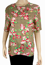 Carlisle Women's Pink Floral/Gold 100% Silk Top Sz 8 Short Sleeve picture