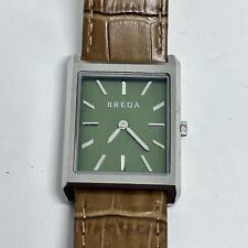 Breda Silver Tone Green Dial Strap. Steel Watch w/ Brown Leather Band Working  picture