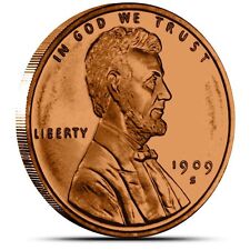 1 oz Copper Round - 1909 S VDB Lincoln Wheat Cent picture