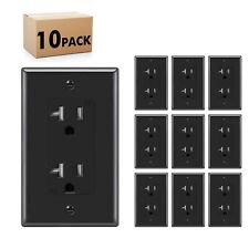 10Pack Black Outlet Socket, Decora Duplex Receptacle, 20 Amp 125 Volt With Plate picture
