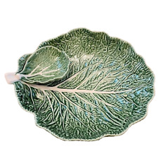 Vintage Bordallo Pinheiro Cabbage Leaf  Dip Serving Dish Green 12x11 picture