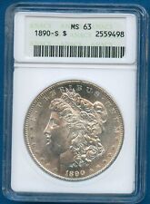 1890 S ANACS MS63 Morgan Silver Dollar $1 US Mint Rare 1890-S MS-63 Soapbox  picture