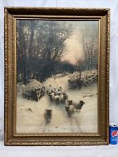 Vtg 20-30’s J. Farquharson THE SUN HAD CLOSED THE WINTER DAY Sheep Print Framed picture