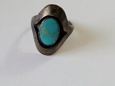 Tom  Bahe Silversmith Sterling Silver Navajo Turquoise Ring Signed Size 16 picture