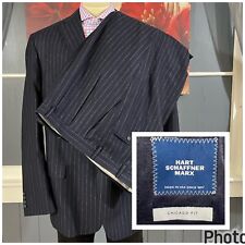 Hart Schaffner Marx 2Pc Suit Mens 54-56L Long Wool Pleated Cuffed Pants 48x30 picture