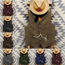 Mens Cowboy Vest Vintage Western Tweed Wool Herringbone Vests M Large XL XXL 3XL picture