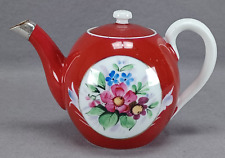 Kuznetsov Russian Hand Painted Floral & Red Teapot Circa 1889-1917 picture