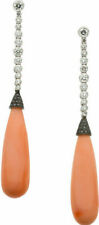 Early 1920s Vintage Orange Coral With Black Onyx & White CZ Drop-Dangle Earrings picture