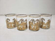 Culver 22K Gold Mushroom Vintage Lowball Drinking Glass MCM Mid Century Set Of 4 picture