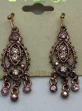 Stunning Vintage Designer 1928 Pink Crystal Faux Dangle Chandelier Earrings picture