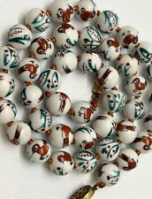 VTG Chinese Birds Flower Hand Painted Knotted Porcelain Gold Tone 24” Necklace picture
