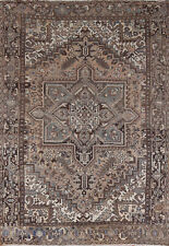 Vintage Muted Hand-Knotted Wool Geometric Heriz Living Room Rug Area Carpet 7x10 picture