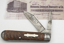 Antique Hibbard Spencer Bartlett OVB Jack Knife Brown Bovine Bone picture