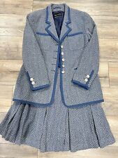Rena Lange Women’s Jacket Blazer, Skirt Suit Set Blue Chevon Size US 10/ 42 picture