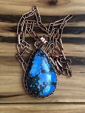 Beautiful Pure Copper Link 20” Necklace BEAUTIFUL Bisbee Blue Turquoise Pendant picture