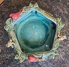 Majolica Pottery Frog Planter Dish 5-sided Bamboo Lotus Flower Buds Vintage Nice picture