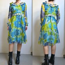 60s vintage daisy ruffle dress sheer abstract watercolour floral flowers picture