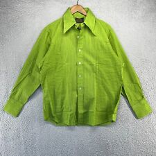 Vintage Sears Perma Prest Shirt Men's Large Green Striped Diamond Geometric 70s picture