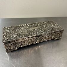 Vtg GODINGER Ornate Repousse Velvet Lined Jewelry Box w/ Mirror - Silver Plated picture