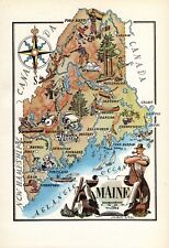 1940s Vintage Maine Picture Map Antique Maine State Map Wall Art Decor 1559 picture