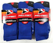 PRO FEET Maximum Performance Crew Socks Size L Large Royal Blue 3 Pairs picture