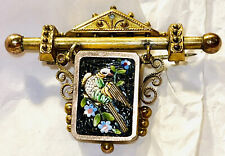 Rare Antique Victorian Italian Gold Micro Mosaic Brooch Bird Floral Pin READ picture