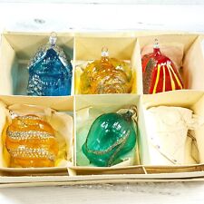 Vintage Plastic West Germany 5pc Ornaments Flower House Spiral Shell Faux Glass picture