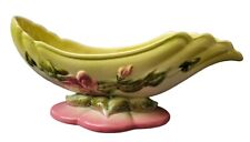Hull Pottery USA W29 Console Bowl Floral MCM Pink Green & Pink Planter picture