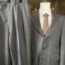 VTG Old School Bespoke 40R 32 x 30 USA MADE Gray Herringbone Wool 3 Roll 2 Suit picture