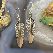 Chris Charley Native American Sterling Silver Feather Dangle Earrings For Women picture