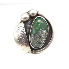 Early Vtg Native American Sterling Silver Green Turquoise Pyrite Feather Ring FZ picture