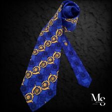 GIANNI VERSACE Blue Baroque Monogrammed Medusa Italy Silk Tie W: 3.75