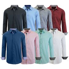 Mens Long Sleeve Dress Button Down Causal Shirt Fancy Solid Slim Fit Color S-5XL picture