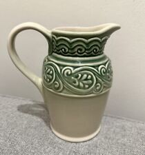 RARE Longaberger Pottery Large 8” Green & Cream American Craft Pitcher VERY GOOD picture