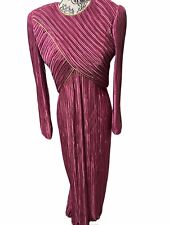 George F Couture Vintage Pleated Maxi Evening Dress Size 12 Plum Purple/Gold picture