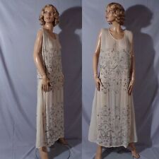 Vintage Early 1920s Silk Chiffon Beaded Gown 20s Wedding Dress Size Large picture