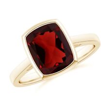 Garnet Bezel-Set Cushion 9x7mm Solitaire Ring With 14KT Yellow Gold Plated picture