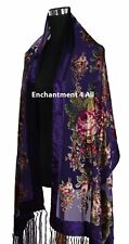 Elegant 100% Silk Burnout Velvet Vintage Floral Oblong Scarf Shawl Wrap, Purple picture