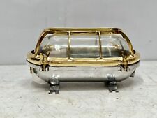 New Antique Style Aluminum Bulkhead With Brass Cage Cover Marine Light Lot of 2 picture