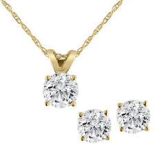 1/2ctw Diamond Solitaire Necklace & Studs Earrings Set 14K Yellow Gold picture
