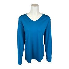 Isaac Mizrahi Women's Essentials Pima Cotton V-Neck Hi-Low Hem Top Blue Large Sz picture
