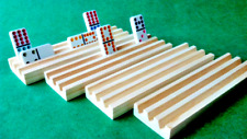 HANDMADE WOODEN DOMINO HOLDERS SET OF 4 MEXICAN TRAIN 3 ROWS TRAYS RACK WOOD USA picture