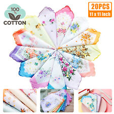20PCS Lady Handkerchiefs 100% Cotton Hankies Handkerchief Pocket Vintage Flowers picture