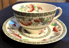 Set of 2 Johnson Bros England Indian Tree Cup and Saucer Sets Green Key Cream picture