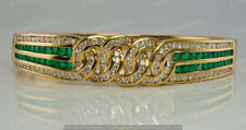 Vintage Simulated Diamond & Emerald Women Bangle Bracelet 14K Yellow Gold Plated picture
