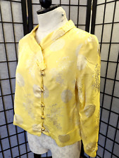 Vintage 60s Asian silk jacket cropped Yellow Mod Asymmetic top shirt retro Sz M picture