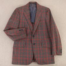 VINTAGE Cavalier Jacket M Gray Blue Red Glen Plaid Polyester Blazer 70s USA 40R picture