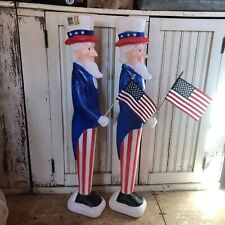 Vintage Blow Mold Uncle Sam’s Patriotic American Flags Union Pair picture