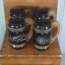 Vintage Siesta Ware Mugs Lot Of 4 Western Theme Brown Glass 5